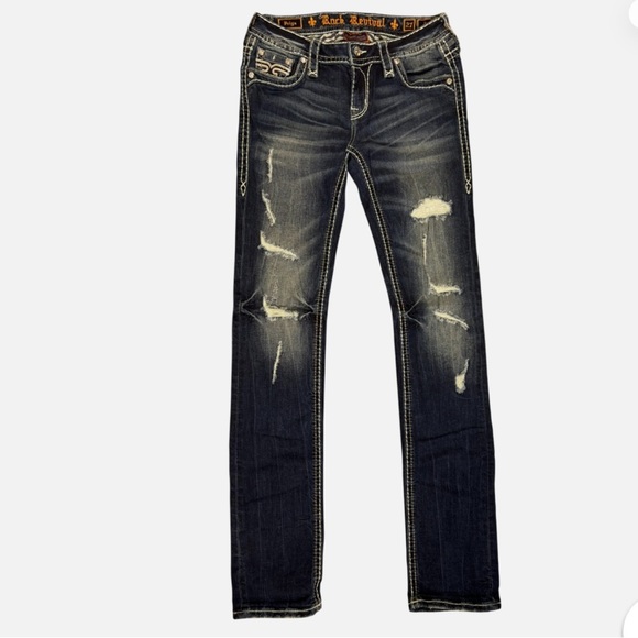 Rock Revival Priya Straight Women’s 27 Embellished Stretch Jeans Distressed - Picture 3 of 11